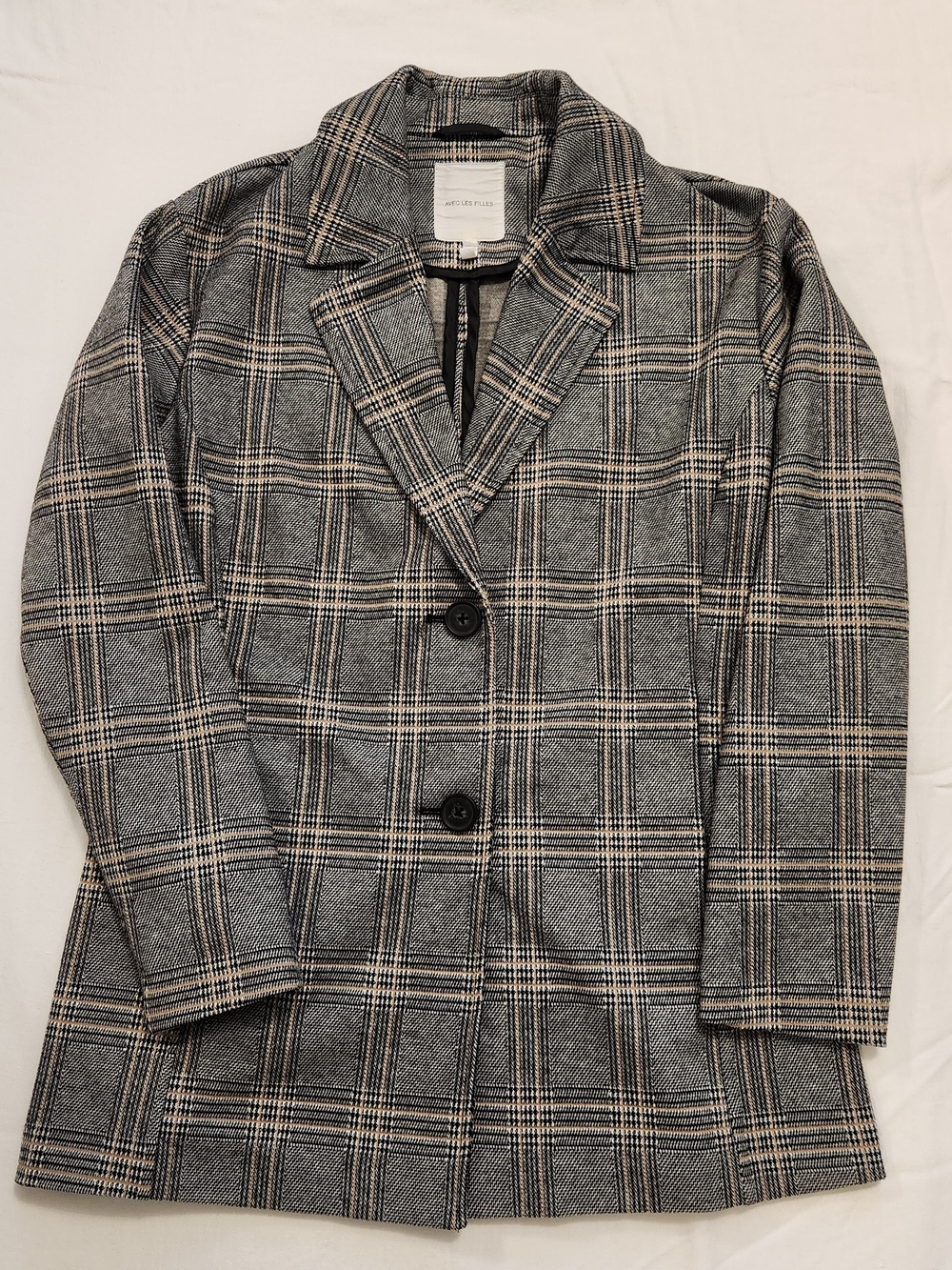 Avec Les Filles Black, Gray, Biege Plaid Blazer